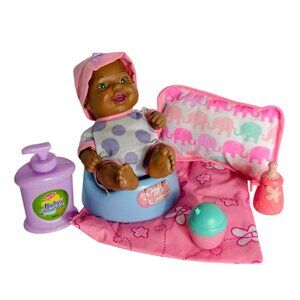 African American Baby Doll Playset w/ Accessories Bottle Blanket Realistic